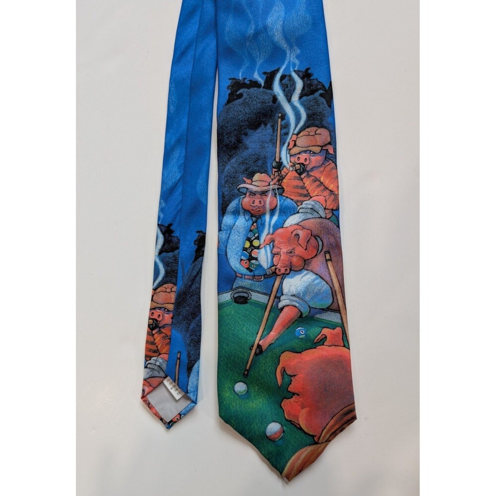 Ralph Marlin Pigs Playing Pool 1994 Novelty Tie
